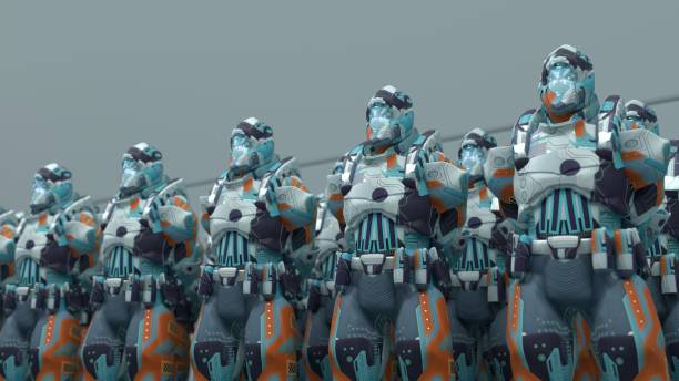 A squad of robots, Space Guard soldiers in formation
