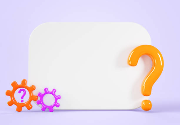 3d whiteboard with question mark and gear icons. Concept of help and support service render background. Blank white board template, post banner with cogwheel mechanism and faq sign. 3D illustration
