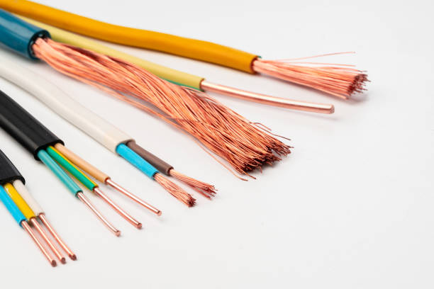istock Various Electrical Wires With Exposed Copper Strands on White Background 2160025298