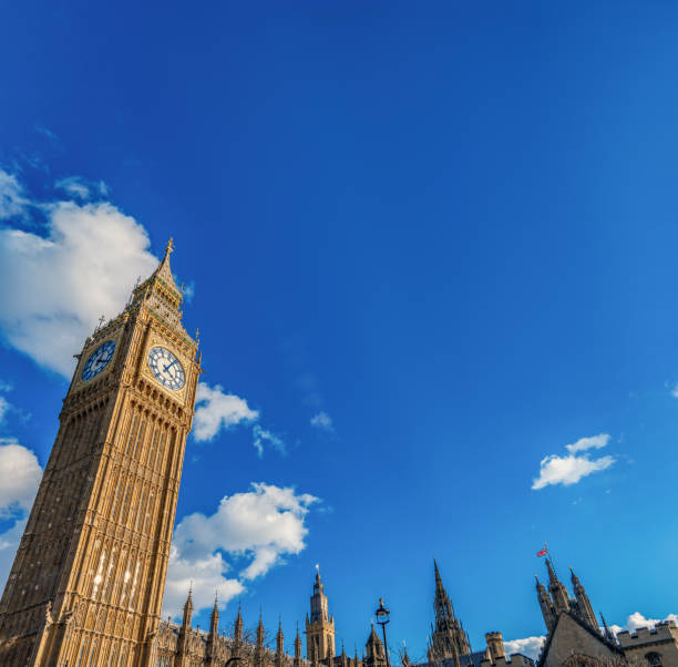 Free Stock Photo of Gothic style clock tower under a bright blue sky ...
