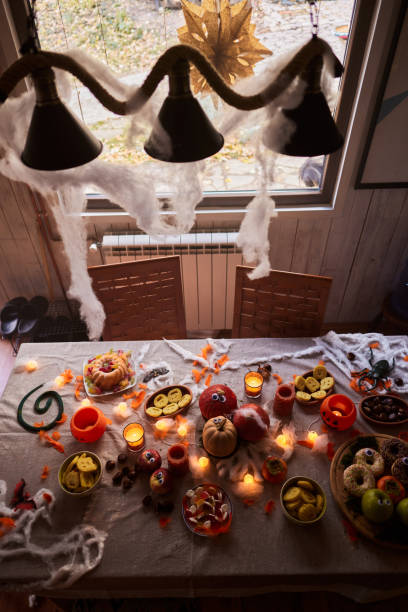 istock Above view of dining table for Halloween. 2160029493
