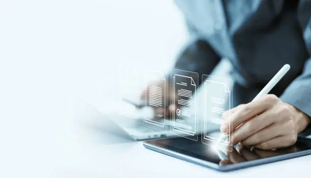 Photo of document files on a tablet