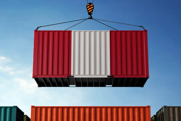 istock Peru trade cargo container hanging against clouds background 2160032346
