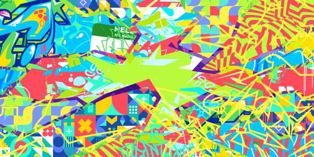 istock Trendy Abstract Urban Street Art Graffiti Style Vector Collage Illustration Background Template 2160035574