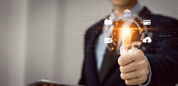 istock futuristic digital processing of biometric identification fingerprint scanner for access personal financial data. surveillance and security scanning of digital programs cyber futuristic applications 2160035608