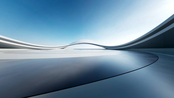 istock 3d render of abstract curve structure futuristic architecture with empty concrete floor 2160036852