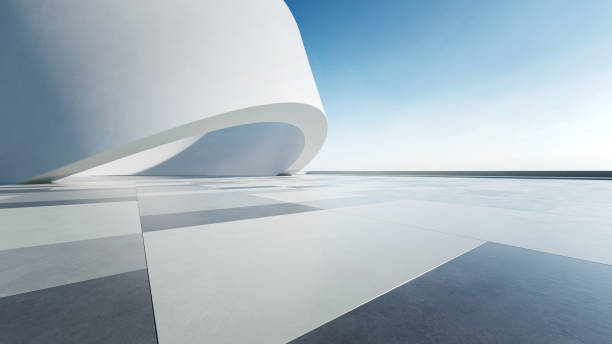istock 3d render of abstract curve structure futuristic architecture with empty concrete floor 2160036853