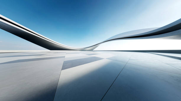 istock 3d render of abstract curve structure futuristic architecture with empty concrete floor 2160036854