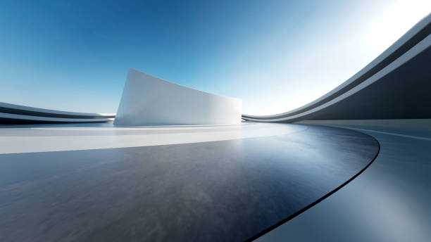 istock 3d render of abstract curve structure futuristic architecture with empty concrete floor 2160036856