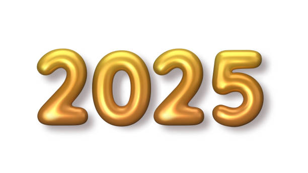 istock 2025 New Year gold numbers for greeting card on white background. 3d Happy  New Year background. Vector illustration 2160037264