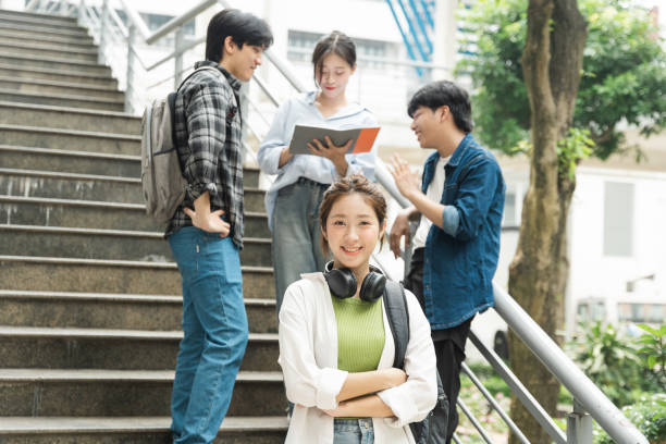 Portrait image of a group of Asian students at university