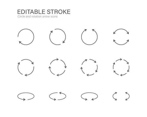 zestaw ikon kół i strzałek obrotu - strzała stock illustrations