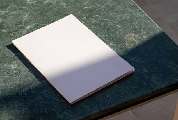 blank magazine mockup on green marble stone coffee table , shadow overlay
