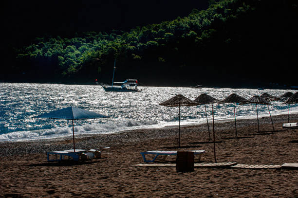 Adrasan beach and sun umbrellas