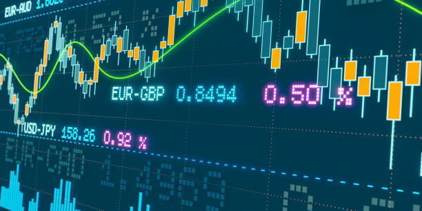 istock Close up candle stick chart with global currency exchange rates. 2160042630
