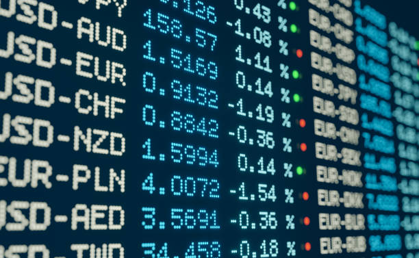 istock Close up currency trading board with global exchange rates. 2160042779
