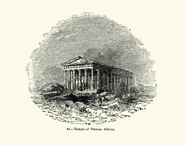 istock Ancient classical Greek architecture, Temple of Theseus (Hephaestus), Athens, 19th Century woodcut 2160047922