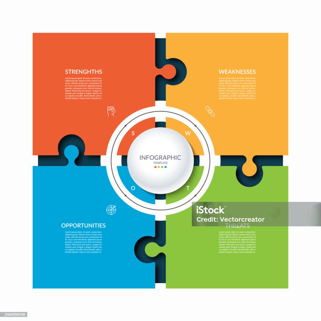 Vetores de Infographic Puzzle Template With 4 Steps Parts Cycle Diagram Vetores de Infographic Puzzle Template With 4 Steps Parts Cycle Diagram