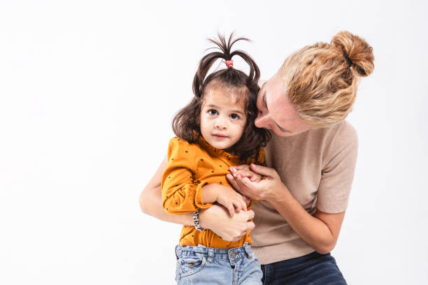 Lifestyle portrait mom and daughter stock photo