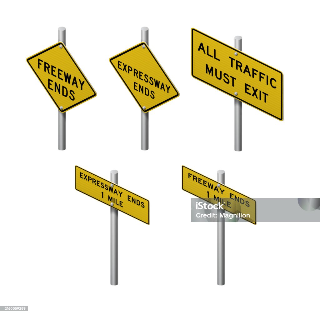 Warning Sign Freeway Set Of Road And Traffic Warning Signs In Yellow For Navigation Projects ...