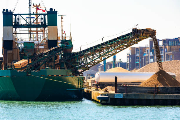 The lower harbor ore dock near downtown Marquette Michigan. The massive structure was used for the loading of iron ore onto lake freighters to cross Lake Superior. A newer larger Ore dock is now located well north of the downtown.