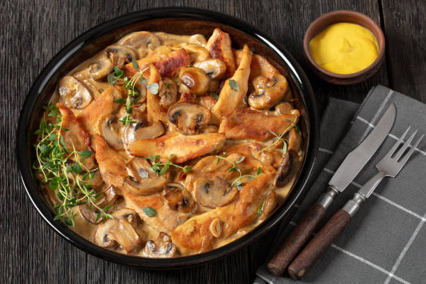 istock chicken stroganoff in a baking dish, top view 2160061079