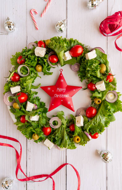Christmas wreath salad on dark background