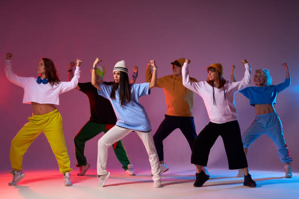 istock Group of energetic dancers on stage 2160068240
