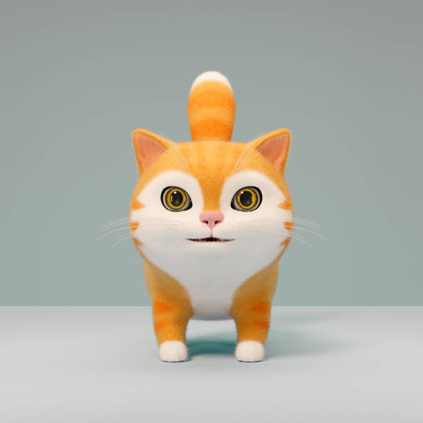 Adorable cat staying on floor. 3d cartoon character