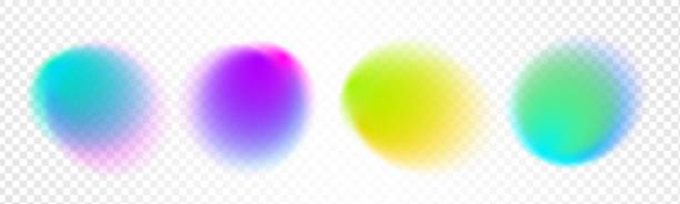 bildbanksillustrationer, clip art samt tecknat material och ikoner med set color circle gradient noise gradation. abstract colorful watercolor blur mesh on isolated transparent background. circle shape png. gradient aura, grain neon blob noise effect vector illustration. - oskarpt fokus