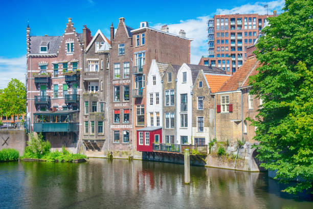 View of the harbour of Delfshaven at sunny day in Rotterdam, Netherlands