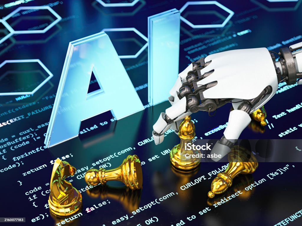 Ai Artificial Intelligence Concept Robot Playing Chess On Computer Code ...