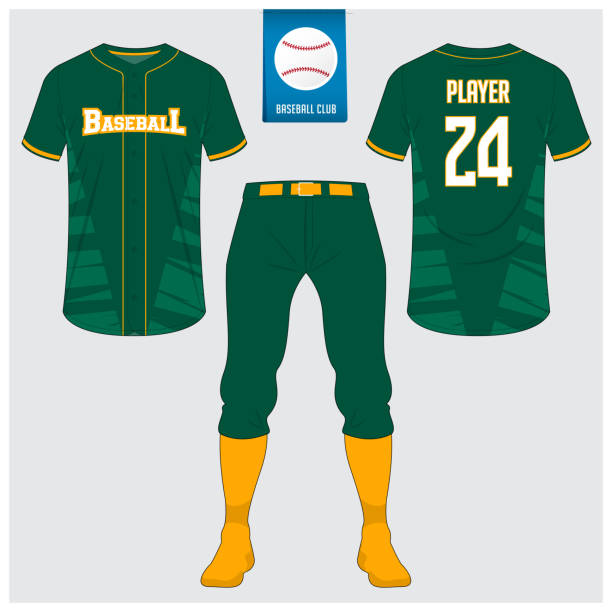 istock Baseball uniform or baseball jersey mock up. Sportswear, t-shirt sport, short, sock template. Front and back view baseball kit. Flat baseball logo on blue label. 2160077275