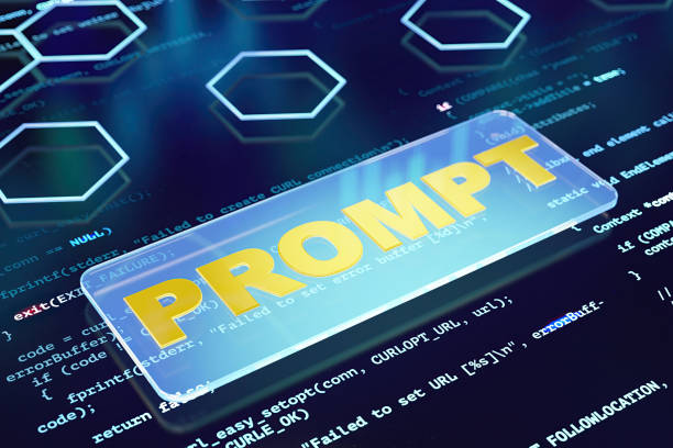 Prompt Sign on Abstract Futuristic Background. 3D Render