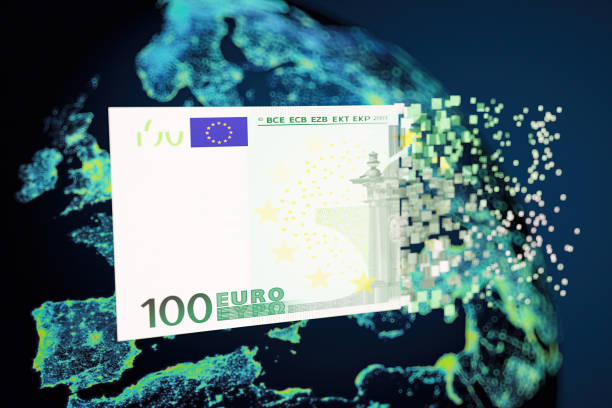 Falling 2 euro coins on black background