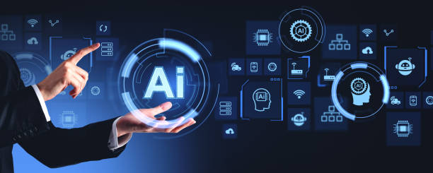 istock Hand of man using AI HUD interface with gears and IoT 2160079569