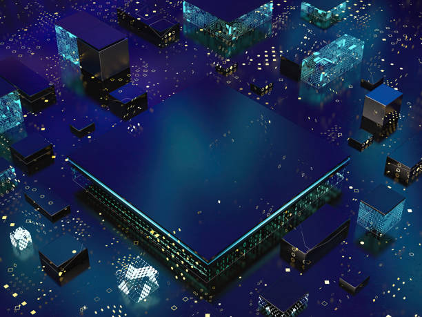Circuit Board with Microchip and Motherboard. 3D Render