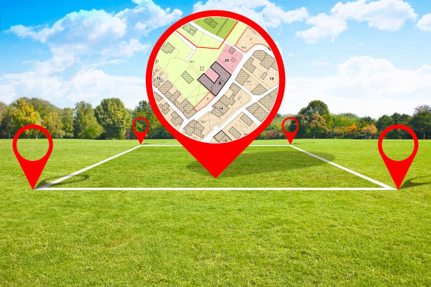 istock Land plot management - Building permit concept with imaginary General Urban, zoning regulations, destinations, land use, buildable areas and free building land plot on cadastral map - Icon concept 2160083368