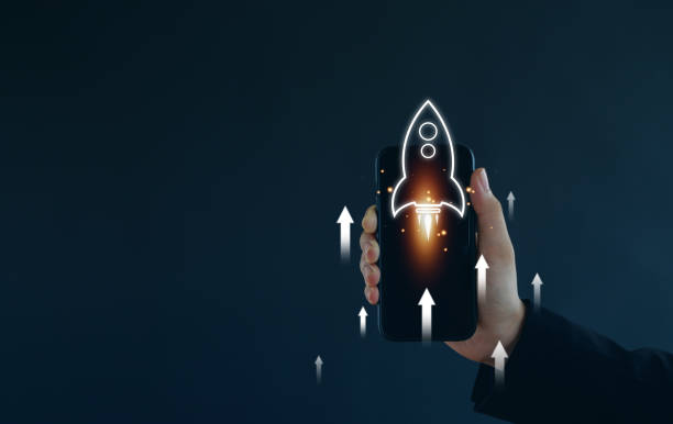 istock Entrepreneurship launch rocket start flying up and network line connection. Startup concept plan development business project digital. 2160083870