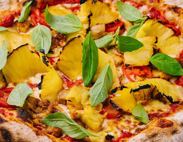 Fresh hawaiian pizza close up background