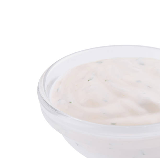 istock Creamy ranch dressing in clear bowl isolated on white 2160085926