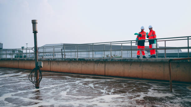 istock Employees check water quality in wastewater treatment plants. 2160086762