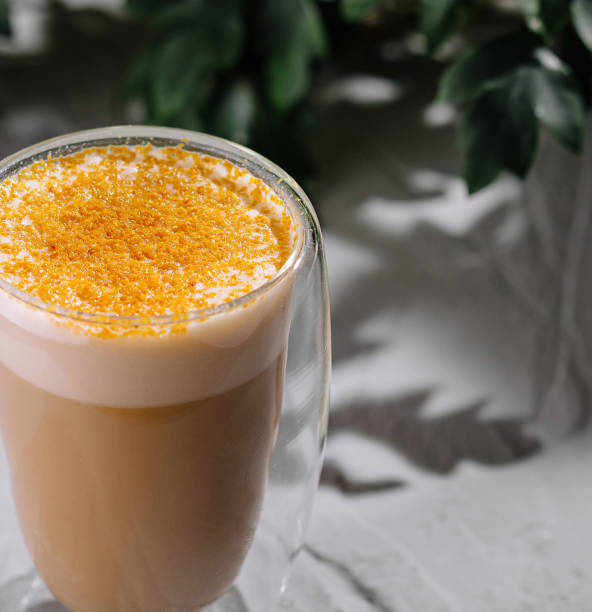 istock Golden milk latte in a modern glass 2160089348