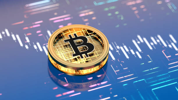 istock Abstract Bitcoin Cryptocurrency coin sign. business graph on digital background. 2160090567