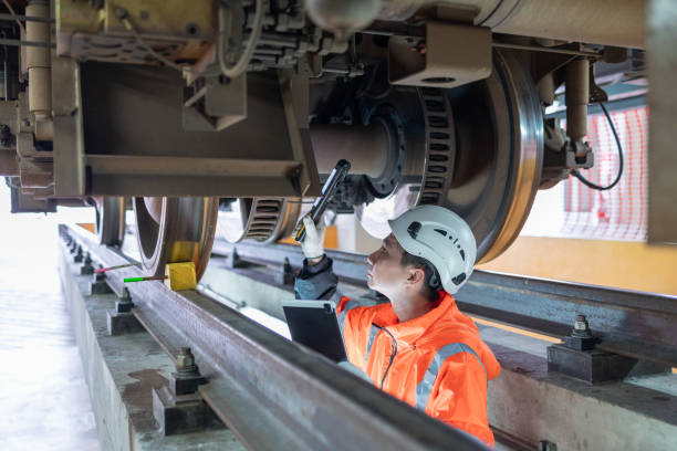istock Railway technicians inspect the suspension brakes and axle stability control systems of electric locomotives to ensure they are ready for use. 2160091728