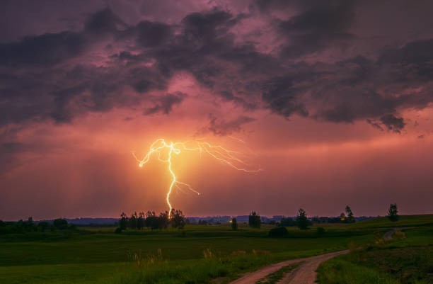 Dazzling lightning display brightening the nighttime with vibrant bolts, climate change concept