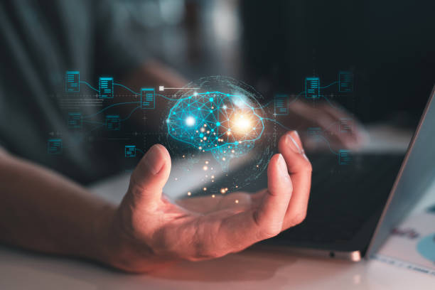istock Hand Holding Digital Brain Hologram 2160093153