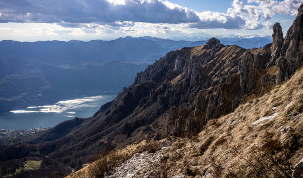 Mountain panorama with lake in the background