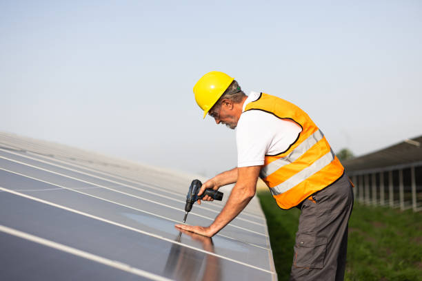 istock Mature worker maintaining the right work of a solar panel 2160096305