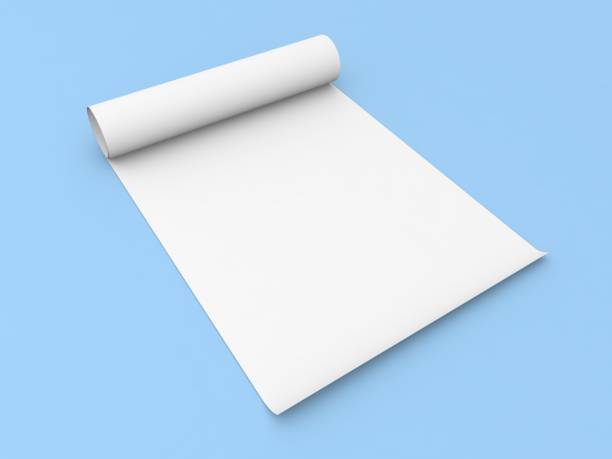 istock Rolled roll of paper with curled edges on a blue background. 2160104314